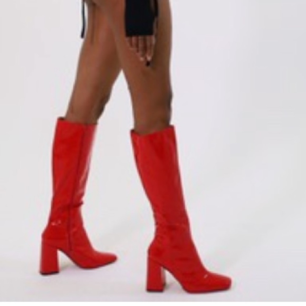 Red patent leather boots